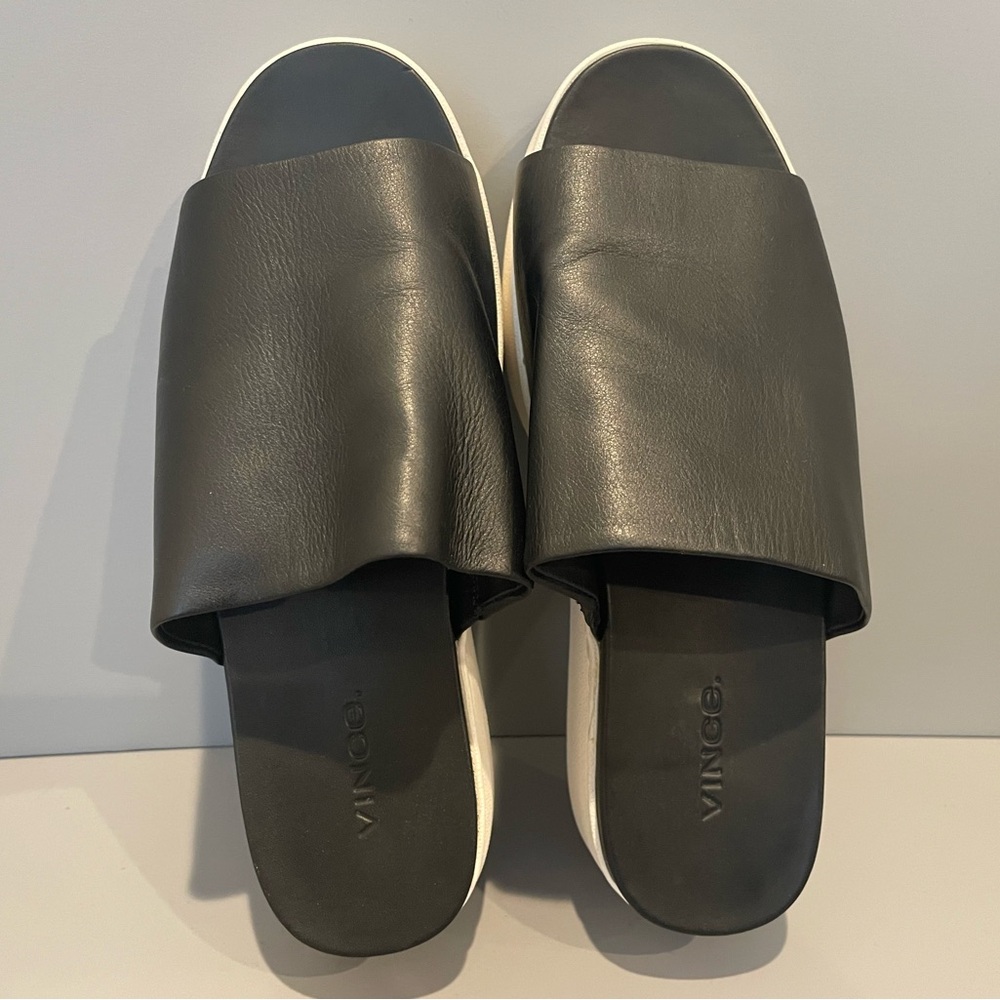 Vince Charcoal Leather Slide Sandals